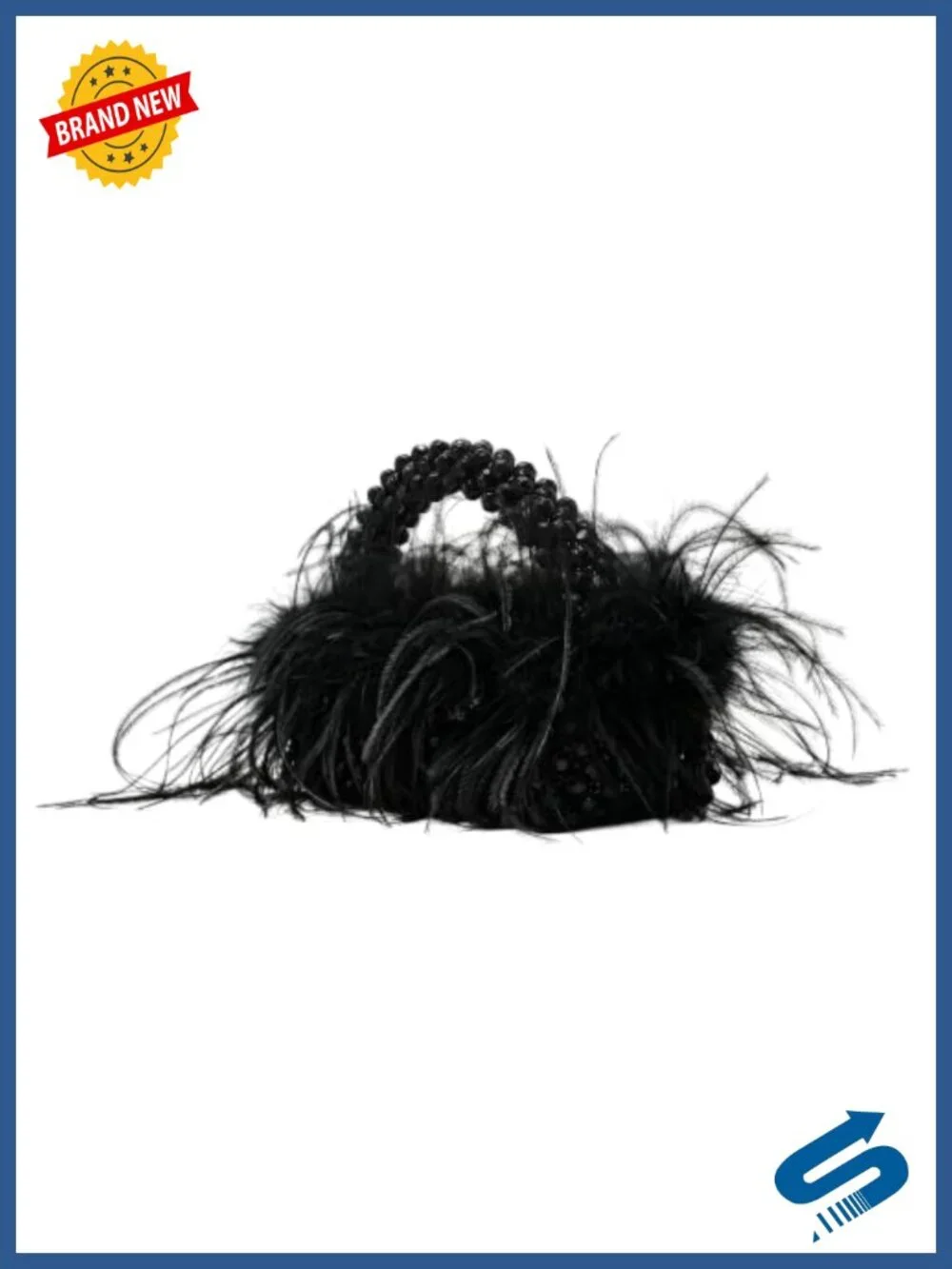 Ostrich Feather Beaded Clutch Evening Bag Top Handle Handbag
